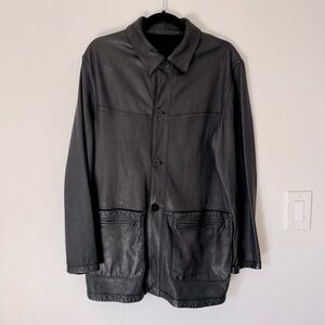 Men’s Vinci Leather Factory Black Leather Jacket Euro 48